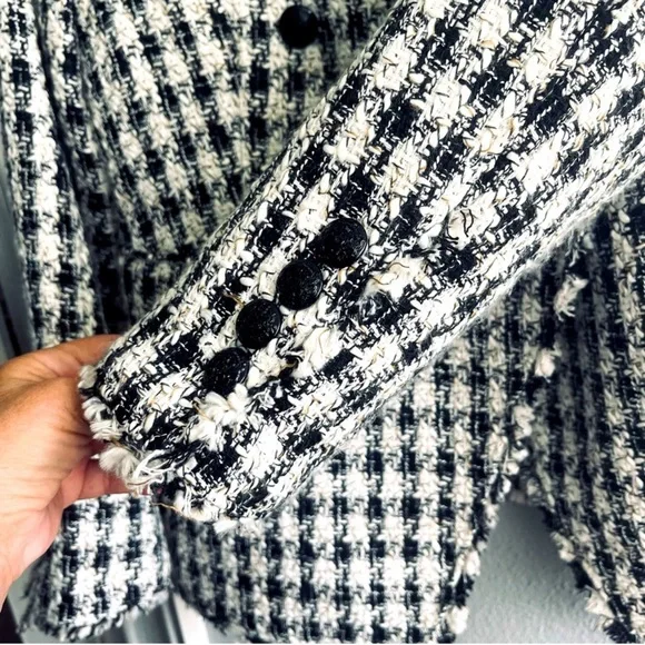 WHBM Houndstooth Tweed Suiting Blazer Fashion Lining Jacket Black White Size 10 - Picture 10 of 13